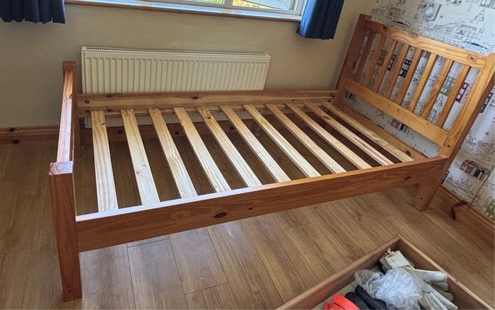 Pine Single Bed Frame  + Under Bed Storage Drawer