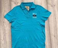 Hollister Mens Turquoise Blue Diamond Logo Polo Shirt (Size L)