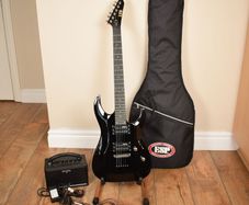 Black Electric Guitar by ESP (MH-10) complete with Guitar Amplifier & Cables