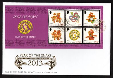 2013 Isle of Man Chinese New Year, Year of the Snake Commemorative Stamps First Day Cover (FDC)