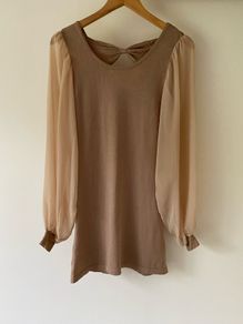 Nicole For F.R Soft Viscose Creamy Caramel Dress with Long Bishop Sleeves