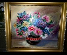 Large framed oil painting on canvas