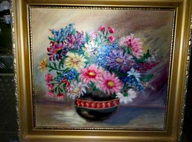 Large framed oil painting on canvas