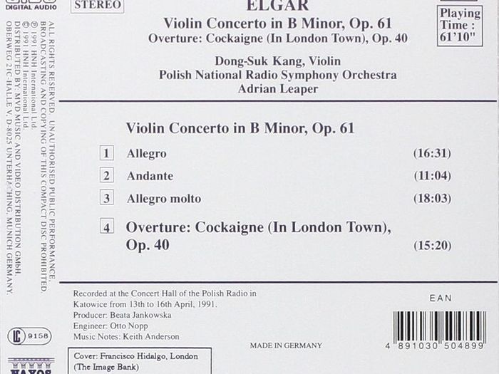Elgar. Violin Concerto. Cockaigne. CD. Free Postage!