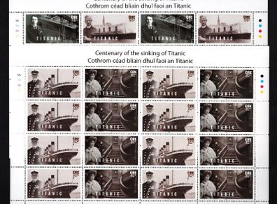 2012 Ireland Centenary of the Sinking of The RMS Titanic Commemorative Stamps Sheetlet Plate 1A1A1A1A Mint Never Hinged (MNH)