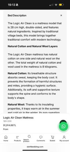 Brand New, Custom Made Sloth Bedding Logic Air Clean King Size Mattress 5412138148