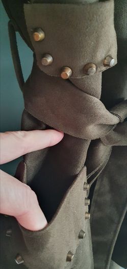 MADISON khaki midi length coat with stud detail open front with tie Sz L (12-16 UK) - Rrp 289 (New)