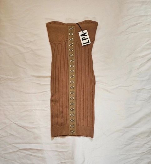 LPA Brown Knit Tube Strapless Mini Dress RRP 250E