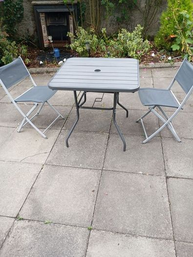 Garden table and two chairs
