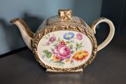 Vintage floral teapot with gold trim