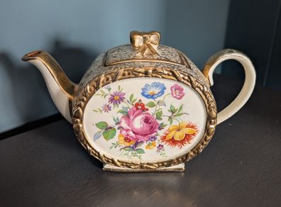 Vintage floral teapot with gold trim