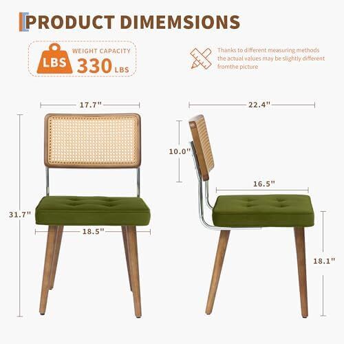 Dining Room Chairs, Set of 2, Upholstered Chairs with Faux Leather Seat, Breathable Rattan Backrest, Adjustable Feet and Sturdy Solid Wood Legs, Kitchen Chairs up to 150 kg, for Dining Room, Living