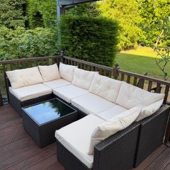 Luxury Rattan Garden Corner Sofa with Table