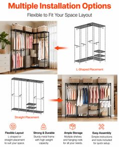 Heavy Duty Corner Clothes Rack Wardrobe 499 kg Capacity Adjustable Storage System
