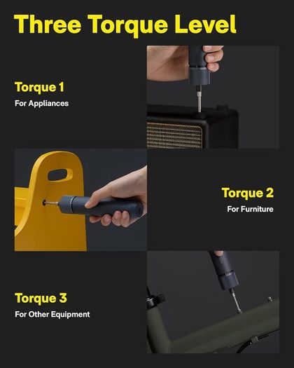 Electric Screwdriver Rechargeable, 3.6V Cordless Screwdriver Set USB-C, 3 Torque Settings, 1500mAh Battery, LED Light & 12 S2 Metal Bits for Furniture/Electrical Repairs