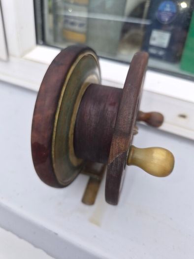 Large  old  timber brass  fishing real