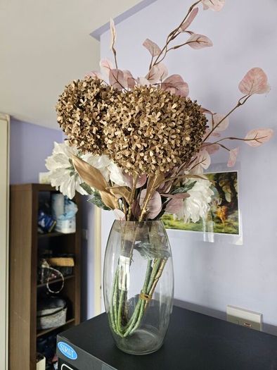 Artificial Flower Arrangement with Glass Vase