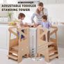 Wooden Kitchen Step Helper Learning Standing Tower with Slide 3 Levels Adjustable Heights Standing Step with Chalkboard Multifunctional Kids Step Stool Suit for Kitchen Counter and Children's Room Image 3