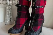 Michael Kors Red and Black Tartan Boots Size 7