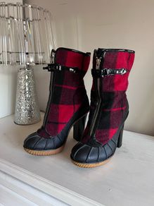 Michael Kors Red and Black Tartan Boots Size 7