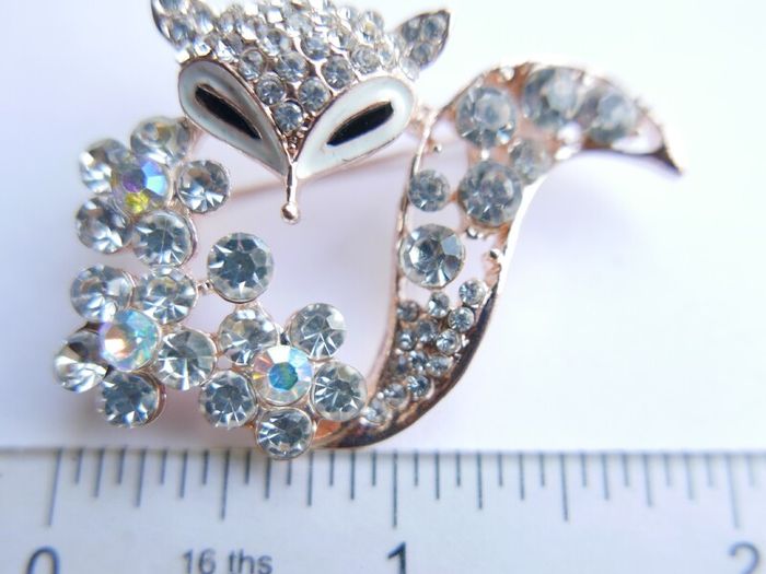 Mischievous vixen pin, lavish playful fox brooch, specialized crystal gifts, luxury statement jeweler