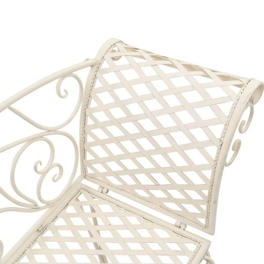 Garden Chaise Lounge | Antique White | Metal | Decorative Inlays