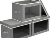 3 Pack Storage Boxes with Lids Foldable Storage Cubes with Transparent Window Fabric Storage Organiser Box for Toys, Clothes, Books, Wardrobe, Closet, Office