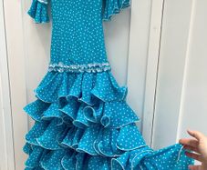 Spanish Flamenco dress blue white polka dot