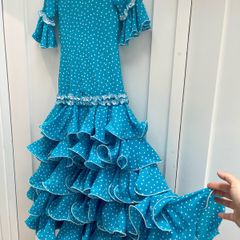 Spanish Flamenco dress blue white polka dot