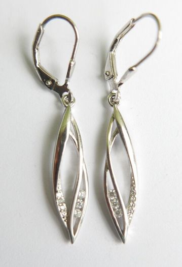 Vintage Sterling Silver 925 Earrings Hanging Drop Genuine Zirconia 2,5g