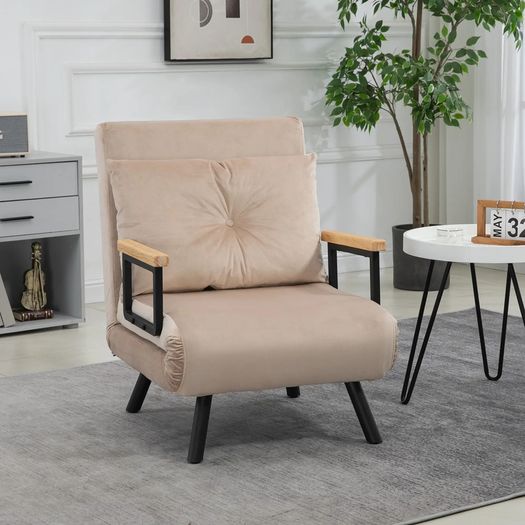 4 in 1 Velvet Feel Single Chair Bed, with Throw Pillow