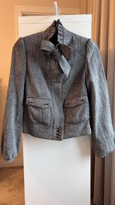 Women's Black & White Herringbone pattern waist cropped Blazer/Jacket/Coat by New Look, Size UK8, EU36