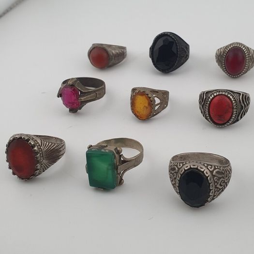 15 Boho Antique Rings Mixed Brass, Glass & Stone Designs