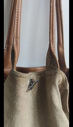 Reversible Genuine Pebbled Leather & Suede Tote / Sack Bag