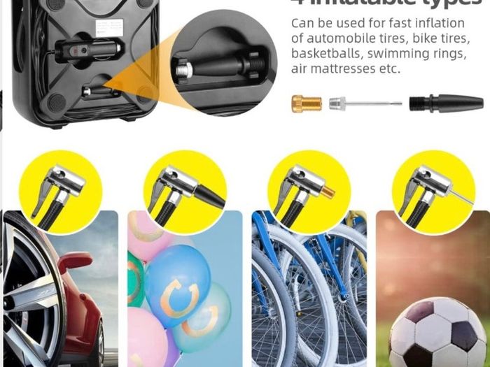 Car Tyre Inflator Air Compressor Tyre Pump 12V Electric Car Air Pump for Car Tyres Bike Tyres with Digital Tyre Pressure Gauge and Inflator Valve Adaptors LED Light (FREE POSTAGE)