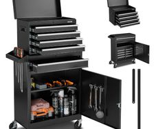 Rolling Tool Chest, 2-in-1 Design, 5 Drawers Tool Cabinet Organizer with Detachable Top Metal Toolbox, Lock Bar, Protective Liner, and Tools Rack, Garage Storage Cabinet for Warehouse, Workshop