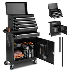 Rolling Tool Chest, 2-in-1 Design, 5 Drawers Tool Cabinet Organizer with Detachable Top Metal Toolbox, Lock Bar, Protective Liner, and Tools Rack, Garage Storage Cabinet for Warehouse, Workshop