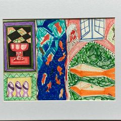 Original art original painting on paper mounted fish art fauvism contemporary Irish art