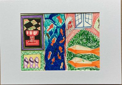 Original art original painting on paper mounted fish art fauvism contemporary Irish art