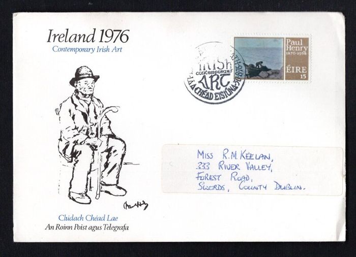 1976 Ireland Contemporary Irish Art Painting by Paul Henry Commemorative Stamp Department of Post and Telegraph Addressed First Day Cover (FDC)