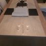 Marble table with 4 cream leather chairs Image 5