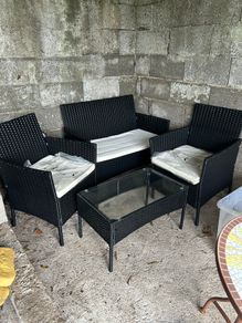 Black rattan garden furniture set