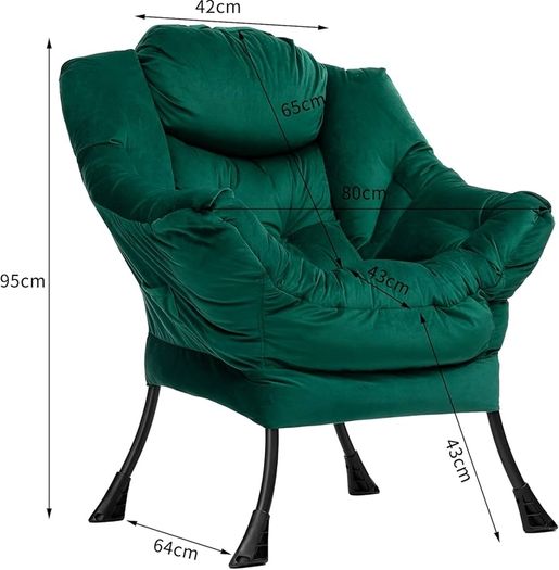 Armchair Comfy Chair Living Room Armchair Velvet Chair Accent Chair Reading Chair Relax Arm Chair Lounge Chair Bedroom Chair with Steel Frame, Green