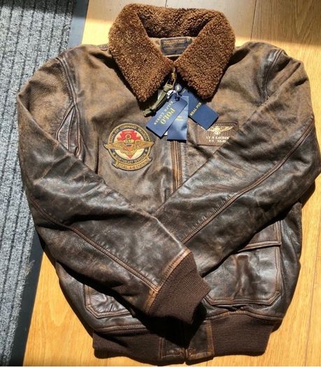Polo Ralph Lauren G-1 Leather Jacket Bomber Flight Shearling Brown