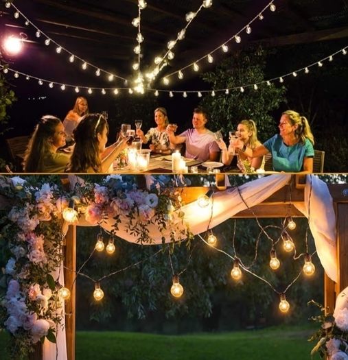 Outdoor Festoon Lights Mains Powered, 25FT Garden String Lights with 13Pcs G40 1W Plastic Bulbs IP45 Waterproof for Outside Patio Backyard Party Dimmable dimmer not Include