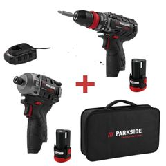 Parkside Performance 12V Cordless Brushless Impact Driver / Drill Driver / 2x Batteries / Charger And Carry Case. Indoor Outdoor Maintenance DIY Projects Garage Garden Mechanic