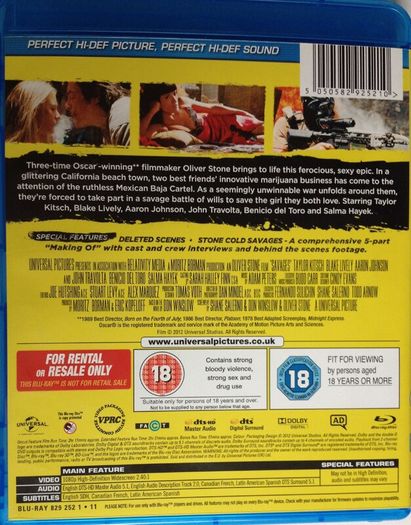 Savages (Oliver Stone Film) [2012] Taylor Kitsch, Blake Lively, Aaron Taylor-Johnson, Benicio del Toro, Demian Bichir, Salma Hayek, Emile Hirsch & John Travolta [Blu-ray Movie]