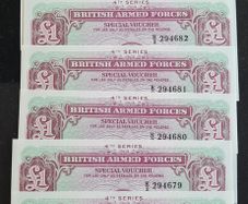 Lot of 7 In Sequence Great Britain (British Armed Forces) 1 Pound 1962 Pick M36 4th SERIES ( Uncirculated ) Banknotes