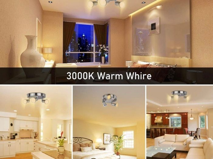 LED Ceiling Light Rotatable,Hansang 3 Way Round Plate Ceiling Spotlight,3000K Warm White Ceiling Mounted,400LM Track Lighting Fixture (LED Light Bulbs Included)