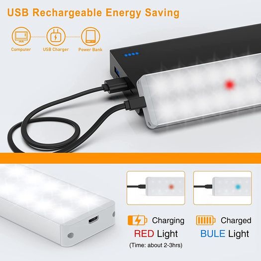 Wireless Under Cupboard Light with Remote, 24 LED Motion Sensor Lights USB Rechargeable Battery Strip Light Under Cabinet Kitchen Night Light Stick up Closet,Wardrobe,Stairs,Hallway,Garage (3 Pack)